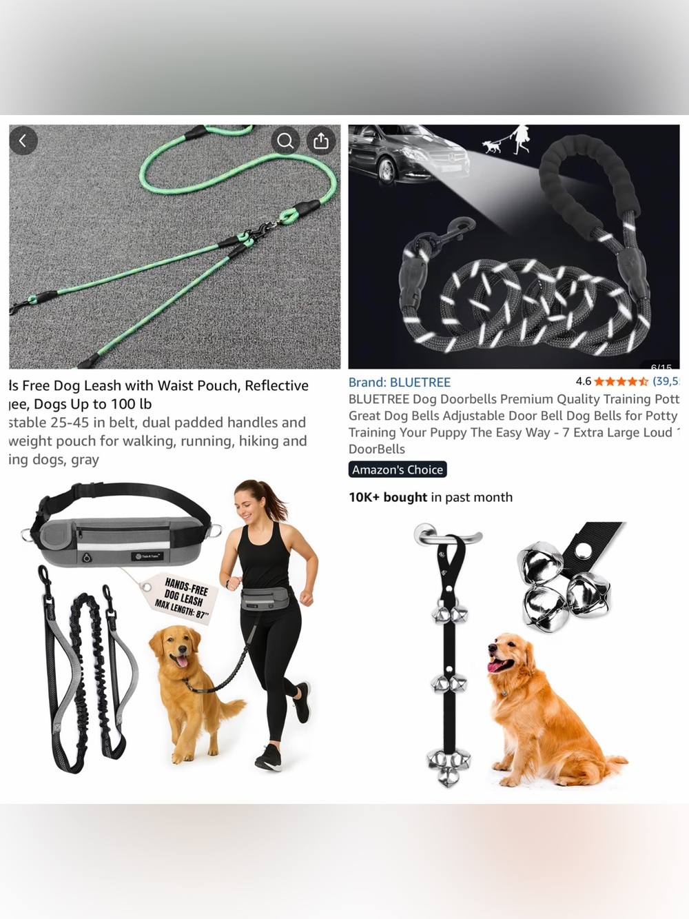 Hands-Free Reflective Dog Leash with Waist Belt - Green